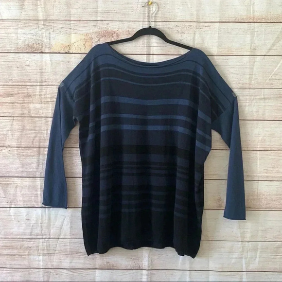 Vince Merino Wool Stripe Drop Shoulder Long Sleeve Sweater Size Medium Boatneck - Picture 8 of 8